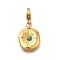 Flat Round 304 Stainless Steel Rhinestone Pendants Decoration, with Lobster Claw Clasps, Ion Plating(IP), Real 14K Gold Plated, Indicolite, 18.5x13.5x3mm