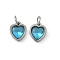 304 Stainless Steel Pendants, with Cubic Zirconia and Jump Rings, Single Stone Charms, Heart, Stainless Steel Color, Dodger Blue, 9x8x3mm, Hole: 3.6mm