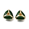 Brass Enamel Beads, Triangle, Cadmium Free & Lead Free, Real 24K Gold Plated, Dark Green, 6x9.5x9.5mm, Hole: 2mm