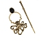 Tibetan Style Alloy Octopus Hair Sticks, Hollow Hair Ponytail Holder, for DIY Nordic Viking Style Hair Stick Accessories, Antique Golden, 120mm