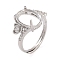 Rack Plating Oval Brass Micro Pave Cubic Zirconia Adjustable Ring Components, 4 Claw Prong Ring Settings, Long-Lasting Plated, Platinum, Tray: 12x8mm, Inner Diameter: 19mm