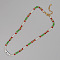 Christmas Theme Glass & Imitation Pearl & Brass LOVE Bicone Beaded Necklaces, Colorful, 16.54 inch(42cm)