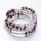 Five Loops Wrap Smoky Quartz Beads Bracelets, with Crystal Chips Beads and Iron Spacer Beads, Coffee, 2 inch(52mm)