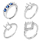 4Pcs 4 Style Adjustable Brass Pad Ring Settings, with Clear Cubic Zirconia, Prong Ring Settings, 925 Sterling Silver Plated, 17.1~18.3mm, 1pc/style