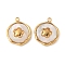 304 Stainless Steel Pave Natural Shell Pendants, Flat Round Charms, Real 18K Gold Plated, Flower, 15.5~16x12.5~13.5x2.5mm, Hole: 1.5mm