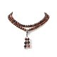 Ожерелье из сплава тыквы с кисточками и деревянными цепочками из бисера для женщин NJEW-JN04181-2