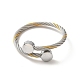304 bracelet manchette ouvert en corde torsadée en acier inoxydable avec perles rondes plates pour femme BJEW-P283-52-2