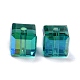 透明なガラスビーズを電気  多面カットキューブ  虹メッキ  ティール  8x8x8mm  穴：1.8mm X-EGLA-B003-01B-13-2