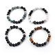 Bracelets extensibles avec pierres précieuses naturelles mélangées et perles d'agate noire naturelle (teintes) BJEW-JB04005-1