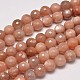 Faceted Natural Sunstone Round Beads Strands G-F266-21-12mm-1
