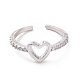 Clear Cubic Zirconia Hollow Out Heart Open Cuff Ring RJEW-I094-04P-2