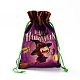 ハロウィンコットンクロス収納ポーチ  長方形巾着おやつ袋おやつ袋  キャンディーギフトバッグ用  魔女の模様  21x14.5x0.4cm ABAG-A005-01D-3