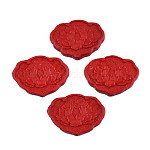 Cinnabar Beads, Carved Lacquerware, Fan, Red, 42.5x55~57x7~8.5mm, Hole: 1.8mm