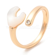 Natural Shell Spanner Open Cuff Ring with Cubic Zirconia RJEW-G288-07G