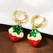 Серьги-кольца с эмалью из латуни и клубники EJEW-F895-21B-G