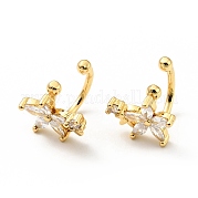 Серьги-каффы с цветком из прозрачного кубического циркония EJEW-G295-10G