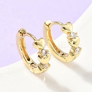 Серьги-кольца из латуни с микропаве и прозрачным кубическим цирконием в форме сердца EJEW-Z102-26G
