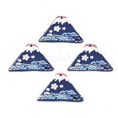 Ciondoli acrilico, 3d stampato, vulcano con motivo floreale, Blue Marine, 24x37.5x2mm, Foro: 1.5 mm