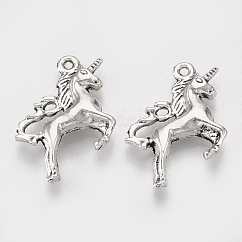 Tibetischer stil Aluminium Anhänger & Charms, Einhorn, Bleifrei und cadmium frei, Antik Silber Farbe, 19x26x5 mm, Bohrung: 1.2 mm, ca. 162 Stk. / 500 g