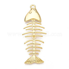 Ottone grandi ciondoli,  cadmio& piombo libero, lisca, vero placcato oro 18k, 84x32.5x6.5mm, Foro: 4 mm