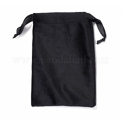 Bijoux en velours sacs à cordon, avec ruban de satin, rectangle, noir, 15x10x0.3 cm