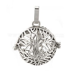Ciondoli in gabbia di ottone placcati in rack, nichel libero, per fare collane ciondolo palla carillon, rotondo vuoto, argento antico, 28x28x24mm, Foro: 3x7 mm, misura interiore: 21 mm