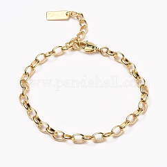 Bracciali a catena cavi in ​​ottone, con chiusure moschettone, placcato di lunga durata, fatto parola mano, vero placcato oro 18k, 7-5/8 pollice (19.5 cm)