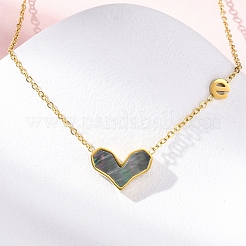 Collar con colgante de corazón de concha de colores naturales pavé de acero inoxidable 304 para mujer&nbsp;NJEW-U032-09G-02