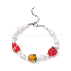 Braccialetti di perle di frutta e conchiglia lavorati a mano in lume per donna&nbsp;BJEW-TA00650
