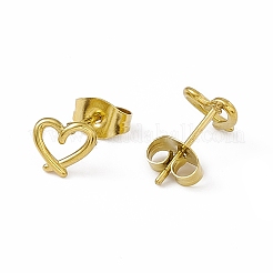 Pendientes de botón con forma de corazón hueco de acero inoxidable 304 con revestimiento al vacío de PVD para mujer&nbsp;EJEW-P212-12G