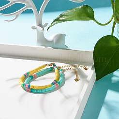 Bracelets de perles heishi en argile polymère faits à la main sertis d'une petite breloque en forme de cœur pour femme&nbsp;BJEW-JB07428