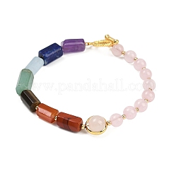 Pulseras de cuentas redondas y prismáticas de cuarzo rosa natural&nbsp;BJEW-G752-01G-04
