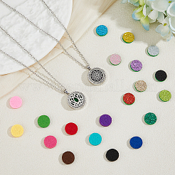 2 pièce 2 styles en acier inoxydable plat rond avec pendentif médaillon diffuseur d'huile essentielle de fleur pour femmes&nbsp;NJEW-HS0001-17