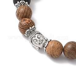 Braccialetti elastici con perline rotonde in legno naturale e pietra lavica&nbsp;BJEW-JB12353-02