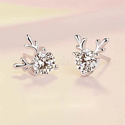 Orecchini a bottone in argento sterling con strass moissanite anti-ossidazione 925&nbsp;AJEW-U007-04P