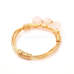 Anelli di perline intrecciati in quarzo rosa naturale avvolti in filo di rame per le donne&nbsp;RJEW-JR00393-01