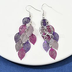 Boucles d'oreilles pendantes en forme de feuille en acier inoxydable 430&nbsp;EJEW-A137-06P-01