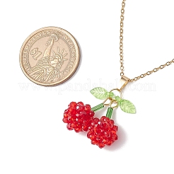 Collana pendente con perline di vetro a forma di ciliegia e foglia in acrilico&nbsp;NJEW-MZ00107