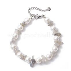 Braccialetti con perline rotonde in scaglie di labradorite naturale e conchiglia di vetro&nbsp;BJEW-JB12317-03