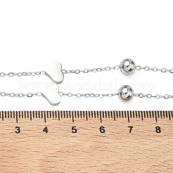 Herzanhänger-Halsketten aus Edelstahl 304 mit runden Perlen aus Edelstahl 201&nbsp;NJEW-D269-03P