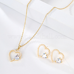 Set di gioielli a forma di cuore con zirconi trasparenti e perla finta in plastica&nbsp;ZC3739-1