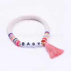Bracciali elasticizzati fatti a mano in perle di argilla polimerica&nbsp;BJEW-JB05086
