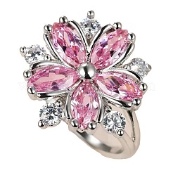 Anillos de dedo con pavé de circonita cúbica de latón y flor de ciruelo para mujer&nbsp;FS-WG857C0-01