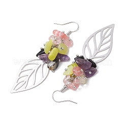 Boucles d'oreilles pendantes en acier inoxydable 201 avec améthyste naturelle&nbsp;EJEW-JE06138-04