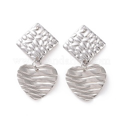 Orecchini pendenti a forma di cuore con rombo in acciaio inossidabile 304 per donna&nbsp;EJEW-G328-15