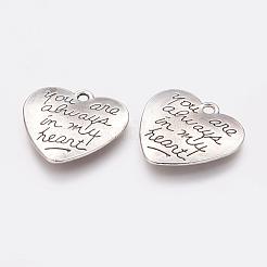 Mots sculptés de style tibétain alliage pendentifs coeur&nbsp;TIBEP-Q043-190-RS