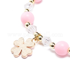 Bracciale elasticizzato con perline in acrilico rosa e ematite sintetica con ciondoli smaltati in lega da donna&nbsp;BJEW-JB08726