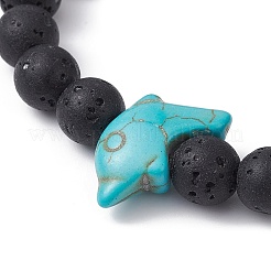 Set di braccialetti elasticizzati con delfino turchese sintetico e roccia lavica in 2 colori di 2 colori&nbsp;BJEW-JB09838