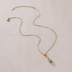 Colliers pendentifs œil de cheval vintage en acier inoxydable 304 et turquoise synthétique pour femmes&nbsp;YZ8442