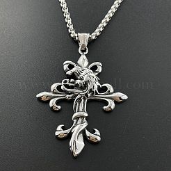 Retro Punk Hip-Hop 304 Edelstahl Wolf Kreuz Anhänger Halsketten für Männer&nbsp;FA7959